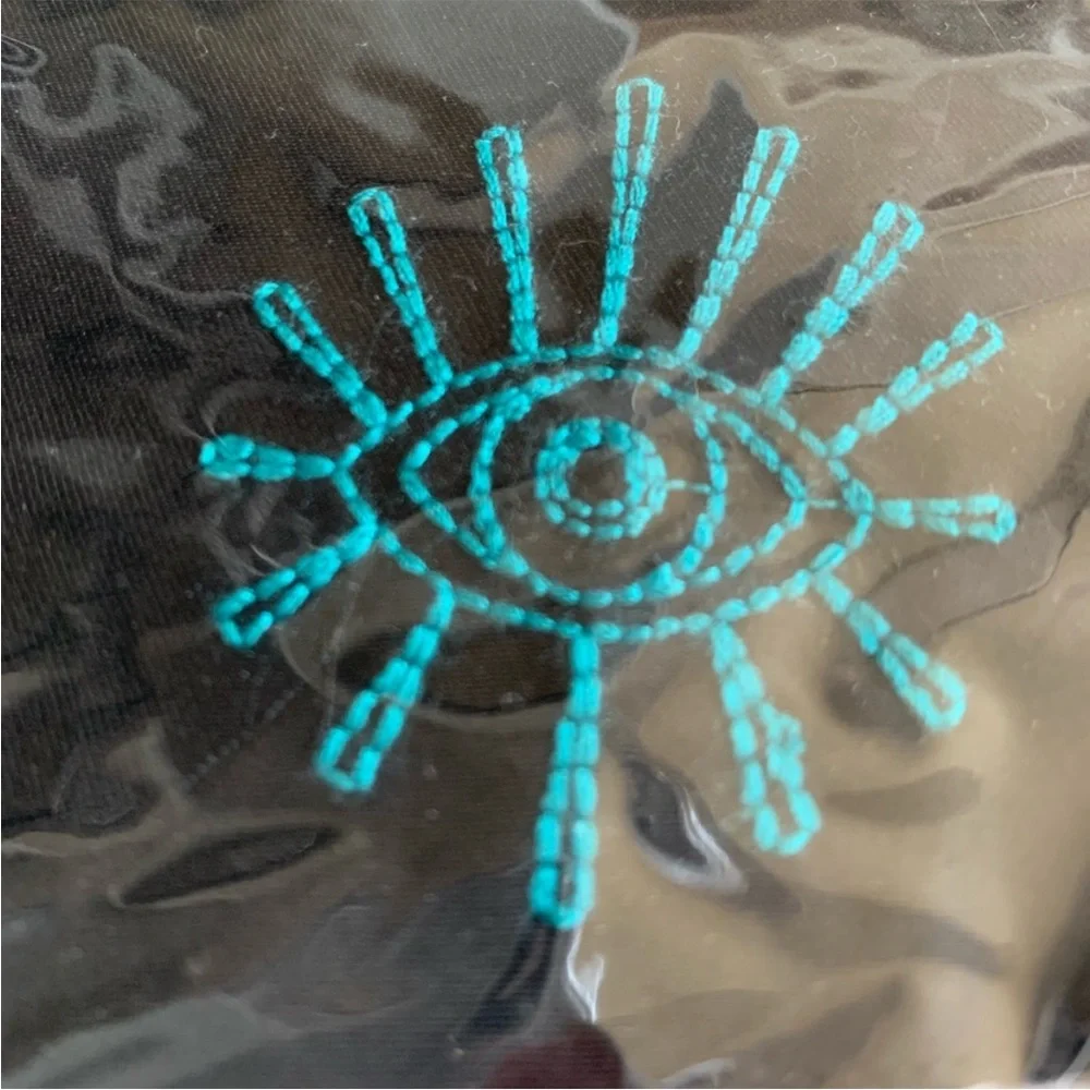 JOHNNY WAS FACE MASK COVERING BLACK COTTON EMBROIDERED EVIL EYE OJO